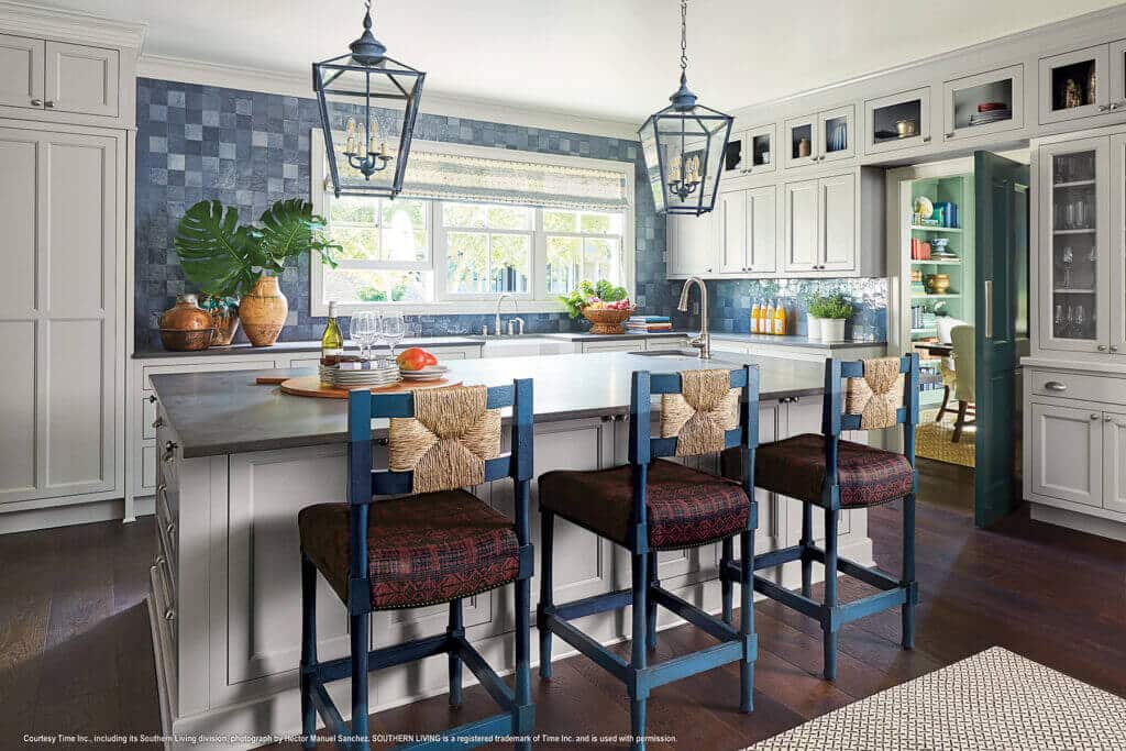 grey shaker kitchen cabinets with large island in the 2018 Southern Living Idea House